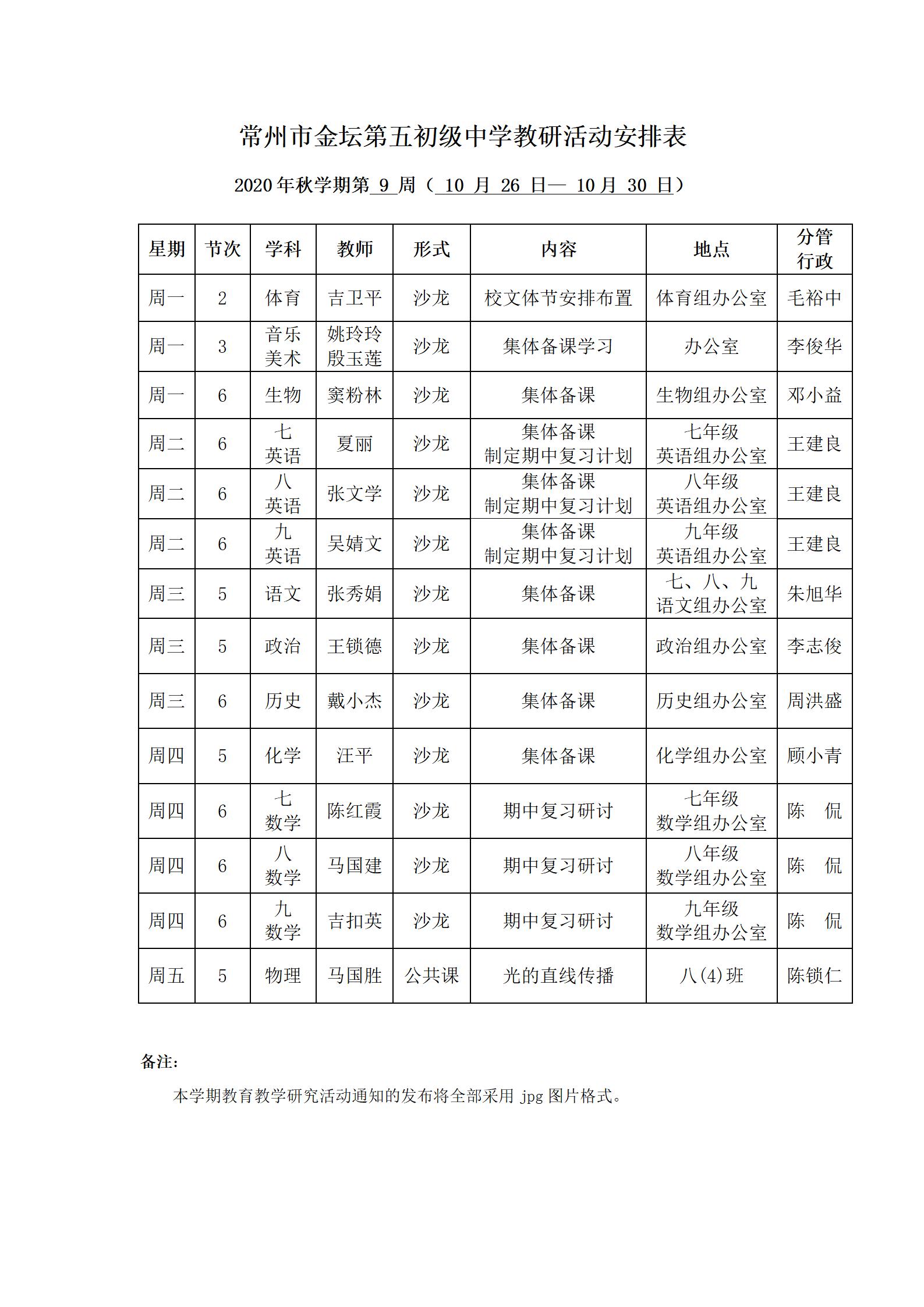 2020年秋学期第9周教研活动安排表.jpg