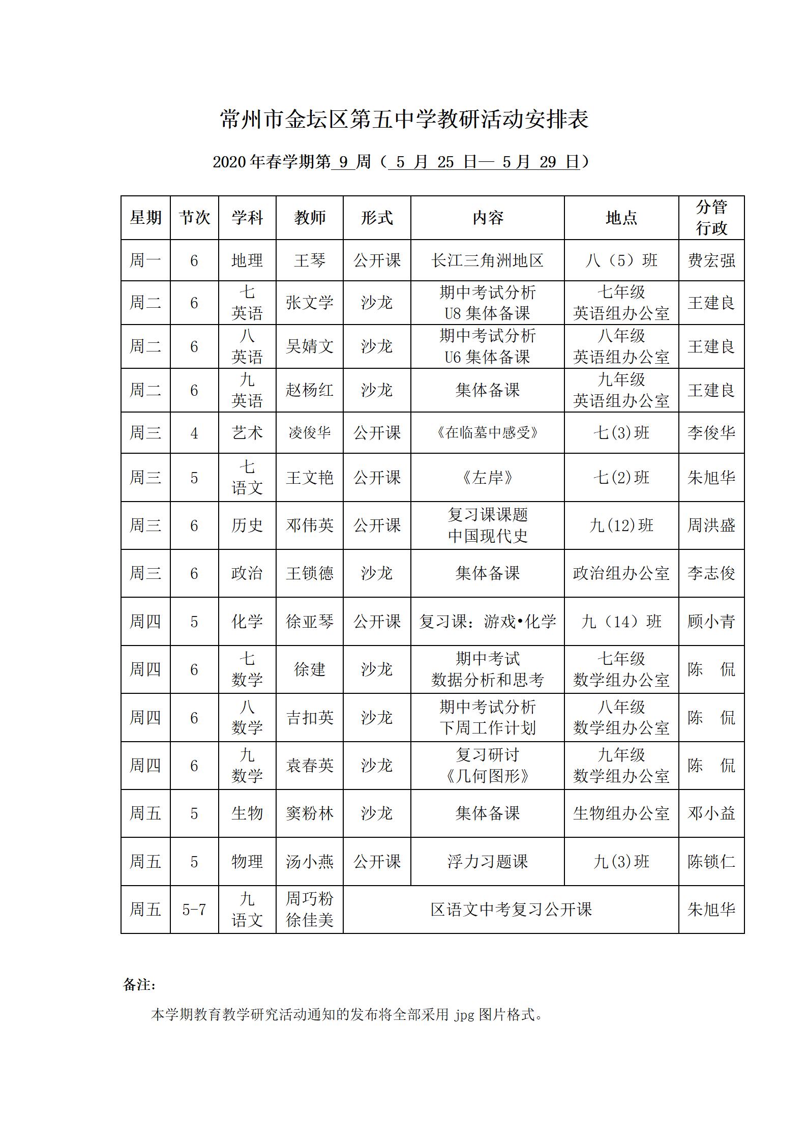 2020年春学期第9周教研活动安排表.jpg